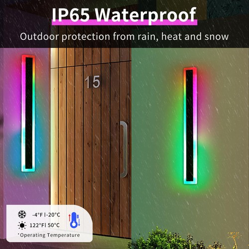 2 Pack Outdoor RGB Wall Sconce, 23.6inch Modern LED Light Fixture, IP65 Water... - Picture 5 of 7