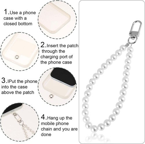 Phone Wrist Lanyard, Pearl Charm Lanyard White Hand Wristlet Strap... - Picture 5 of 8