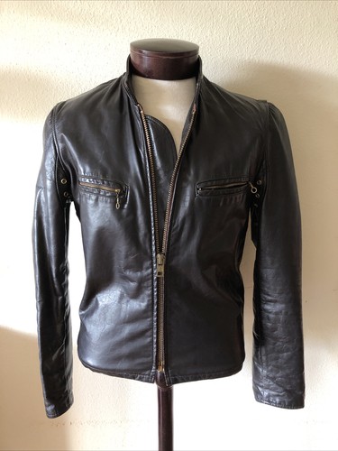 60er Jahre schwarze Leder Damen Cafe Racer Motorrad Jacke Made in USA Größe 36 - Bild 1 von 19