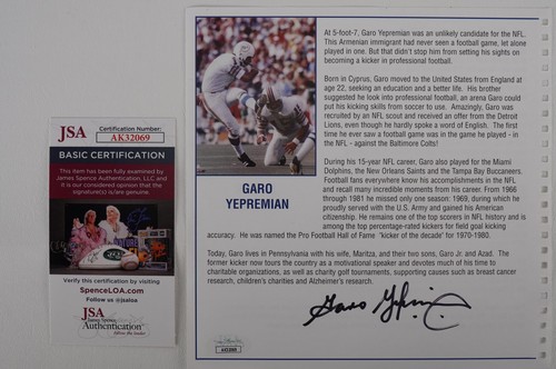 Garo Yepremian No. 1 Miami Dolphins book page AUTOGRAPHED with COA#R583 - Picture 2 of 2