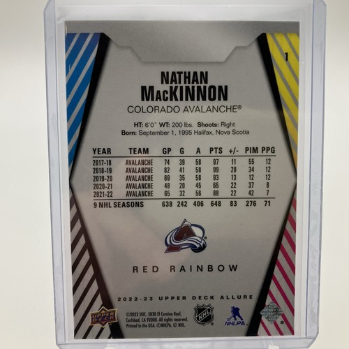 2022-23 UPPER DECK ALLURE RED RAINBOW PARALLEL #1 NATHAN MacKINNON - Picture 4 of 6