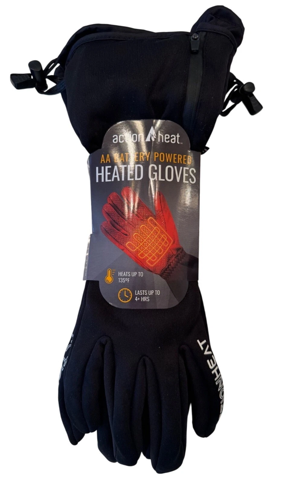 Heat Action AA Battery Gloves Size Men's Medium Women's L/XL NWT Heats 4 Hours