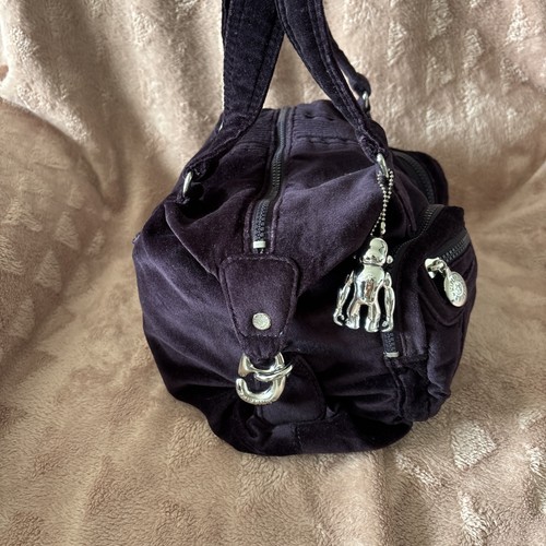 Kipling Hip Katie Shoulder Hand Bag Purple Velvet Effect with Monkey Keychain - Picture 13 of 24