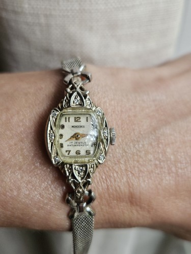 Vintage Ladies Tissot MERCEDES Hand Winding 14k White Gold Diamond Watch - Picture 11 of 15