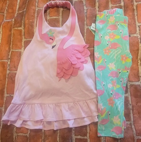 Gymboree Girls Seaside Palms Halter Flamingo Set Shirt 8 Capri Leggings 6 Nwt