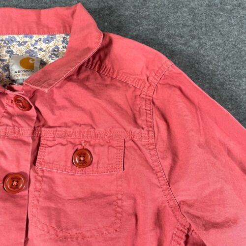 Carhartt Jacket Womens Medium M Pink Button Up Shacket Pockets Cotton Cropped - Picture 3 of 12