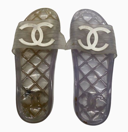 Chanel Women's Clear CC Logo PVC Jelly Flat Slide Sandals Shoe Size 39 - Picture 4 of 10