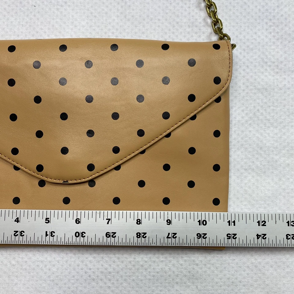 Bolso de Mano J Crew Marrón Negro Lunares Sobre Bolso sin asas Hombro Cadena Bolsillos Nuevo Foto 4 de 4