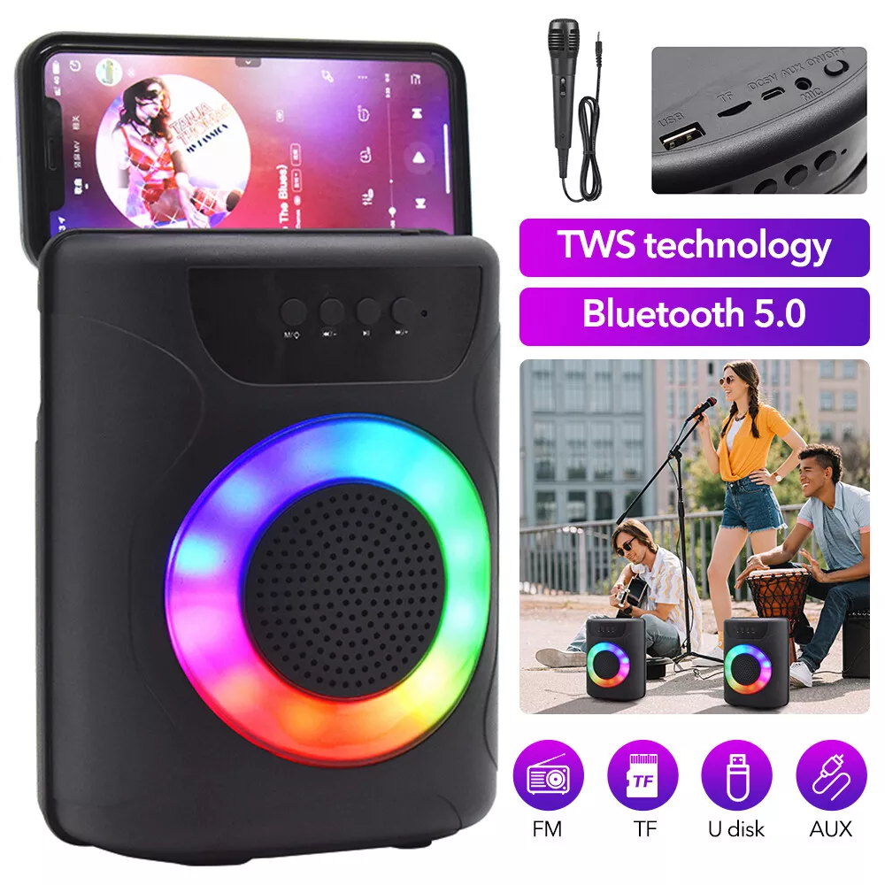 Portable Wireless Bluetooth Speaker LED Lights AUX USB Karaoke MIC Party Outdoor
