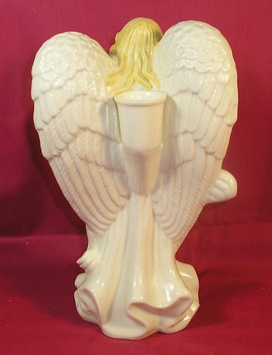 8¼” Tall Ceramic Glazed Adult Female Angel w/ Lyre/Harp is a Candle Holder, EX - Picture 3 of 5