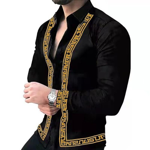 Button Up Shirt Men Baroque Fashion Casual Party Long Sleeve Tee Classic Dress T - Bild 3 von 11