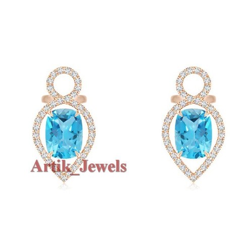 Natural Blue Topaz Gemstone With 14K Rose Gold Plated Silver Cufflink #1156 - Picture 2 of 10