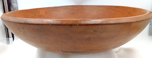 Primitive Wood Bowl Antique Vintage Decor Rustic Brown Round Handmade 1800s 14"
