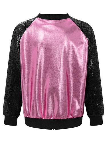 Kids Shiny Sequins Jacket Long Sleeve V Stand Collar Bronzing Outerwear Coats - Picture 65 of 74