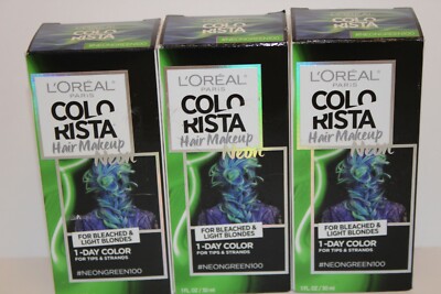 3  L'oreal Colorista One Day Hair Color Makeup Wash Out ~ #NEON GREEN 100 Loreal