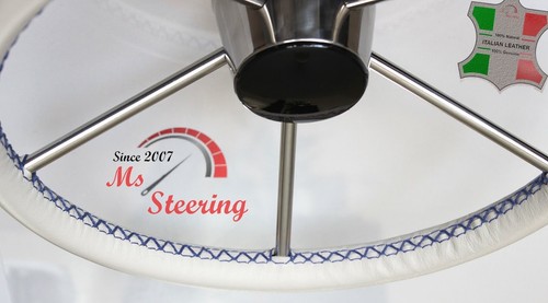 BENETEAU 42 GOIOT WHEEL BOOT 40''- 44'' CREME LEDERLENKRADBEZUG NAVY - Bild 1 von 9