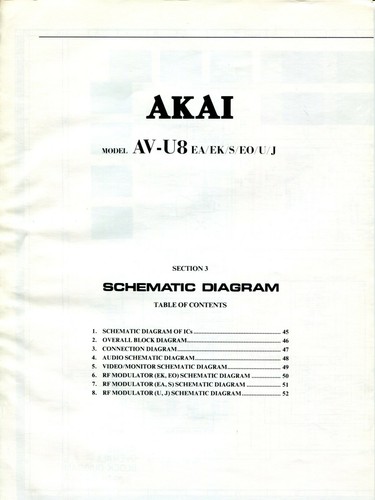 Vintage Akai Model AV-U8/EA/EK/S/EO/U/J Stereo Receiver Schaltplan - Bild 1 von 2