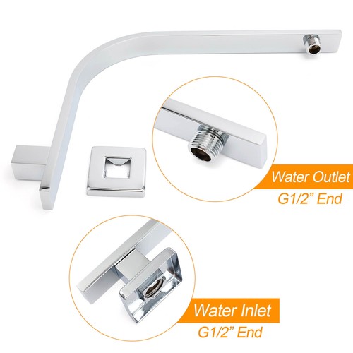 KYLINS Chrome Square 8/10/12" Rain Shower Head Gooseneck Wall Arm Set Mixer Tap - Picture 4 of 19