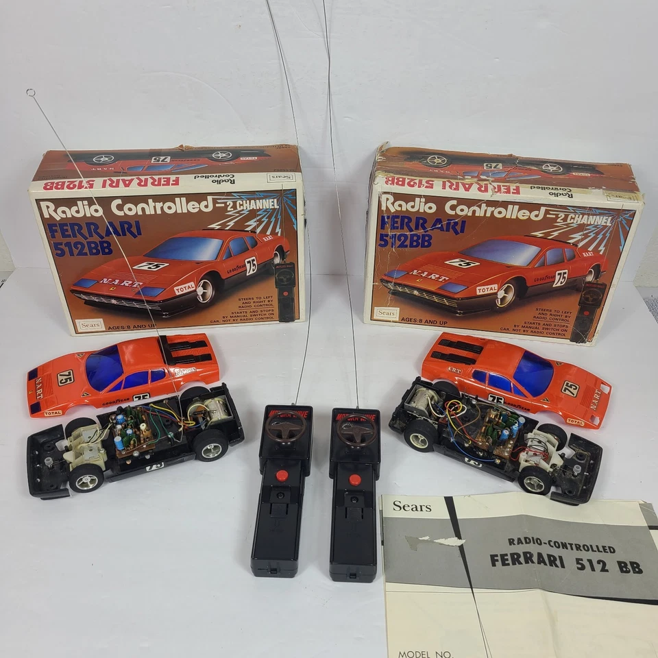 Lot 2 Vintage Sears Radio Controlled Ferrari 512 BB with Original Box Motors RUN - Image 2 of 4