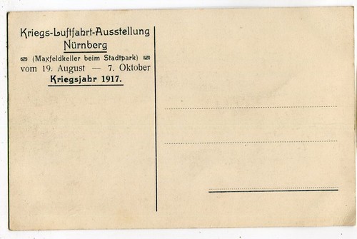 Postal Núremberg, exposición de aviación de guerra, biplano, Maxfeldkeller 1917 - Imagen 2 de 2