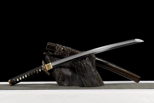 Black&Gold Wakizashi Clay Tempered T10 Steel Real Hamon Japanese Sharp Sword 30' - Picture 2 of 10