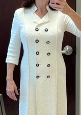 St. John Button Down Santana Knit Cardigan Coat  Dress Sz 4 Ivory collar