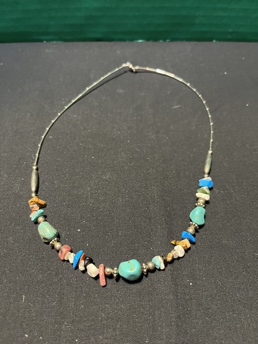 Vintage Navajo Liquid Sterling 925 Turquoise Bead Necklace Native American