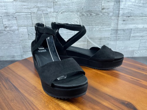 Eileen Fisher Sandalen Damen 7M Emmy Schuhe schwarz Nubuk Plateau Knöchelriemen