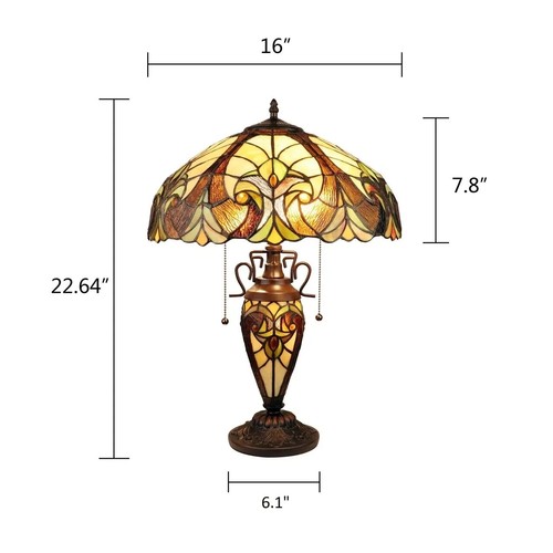 24" Stained Glass Table Desk Lamp Tiffany Style 3 Light Double Lit Victorian - Picture 6 of 8