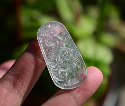 Fine Natural Type A Glassy Translucent(玻璃种)Jadeite Jade Dragon Amulet Pendant  - Picture 5 of 12