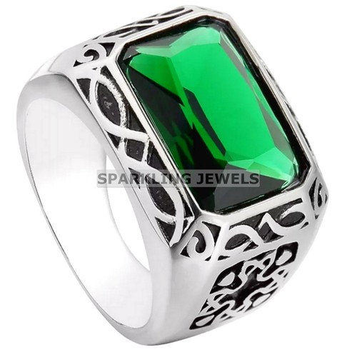 AAA+ Peridot Baguette Cut With 925 Sterling Silver Ring For Men #C288 - Picture 2 of 5
