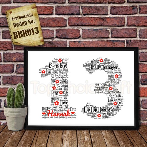 PERSONALISED Teenager's 13th Birthday Present Print wordart greeting poster gift - 第 1/19 張圖片