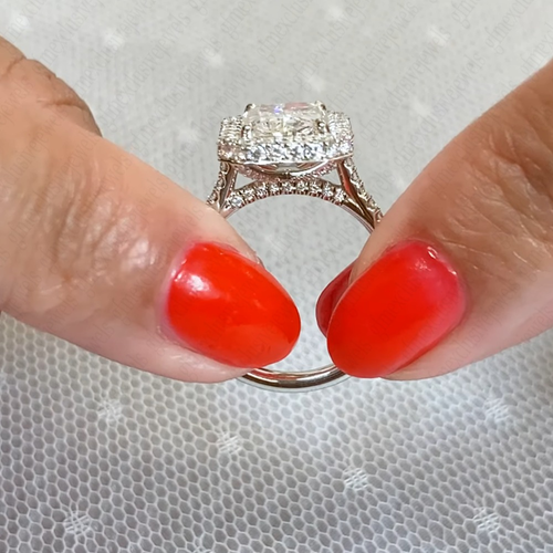 2,35 tcw strahlender Moissanit versteckte Galerie Verlobungsring massiv 14k Weißgold - Bild 9 von 14