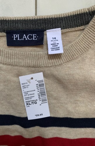 TCP Children's Place Boy's Striped Sweater Size XL 14 Striped - H/T Straw Color - Picture 3 of 5