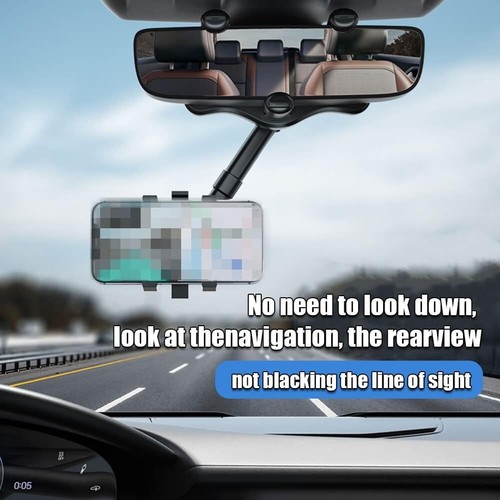 Rearview Mirror Phone Holder - 360° Adjustable for All Smartphones - Photo 5 sur 10