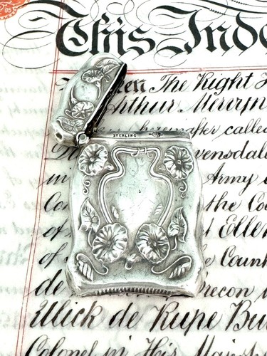 Antique Webster Sterling Silver Art Nouveau Vesta Match Safe Fancy Flowers - Picture 6 of 24