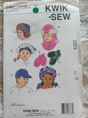 Kwik Sew 2373 Vintage Children's Winter Hats & Mittens Pattern Size S-M-L-XL - Picture 1 of 2