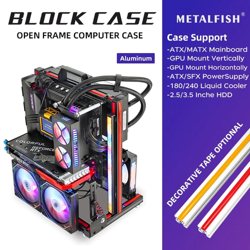 METALFISH Otwarta ramka PC Case ATX / M-ATX Aluminium Poziome / Pionowe mocowanie GPU - Zdjęcie 3 z 18