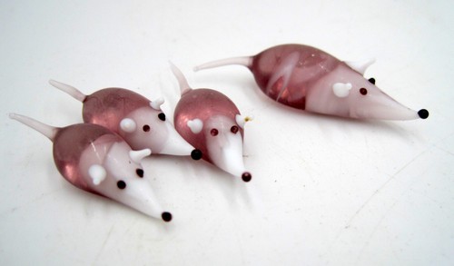 Set of Mini Mice Murano Style Glass Mouse Rat Figurine Glass Miniature Dollhouse - Picture 2 of 2