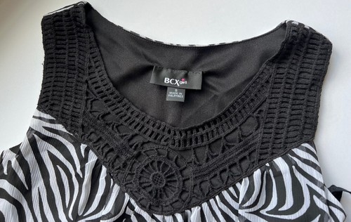 BCX Girl teen 2 pc set Sz S legging & Smocked top Zebra black/white cottenblend - Picture 2 of 6