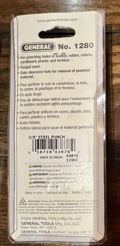 Strumenti generali n. 1280J Punzone in acciaio cavo 3/8" acciaio forgiato - NUOVO - Foto 4 di 4