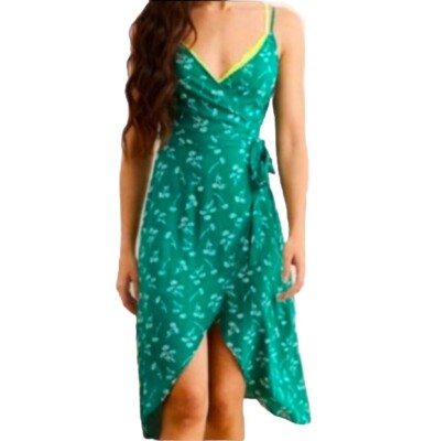 Aerie green floral wrap dress Size XS | eBay