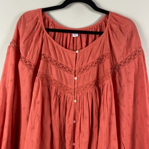 Old Navy Top Womens Size 4X Coral Long Sleeve Boho Peasant Cottagecore - Picture 2 of 11