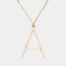 NEW Pearl Alphabet Name Initial Letter Monogram Statement Gold Necklace Chain