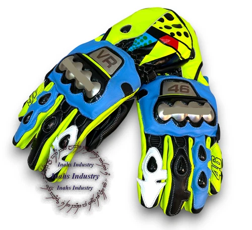 Mens VR/46 Motorbike Original Leather Motorcycle Gloves full Protected