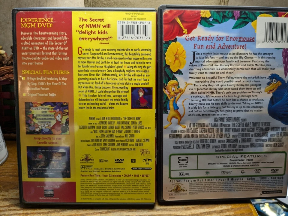 The Secret of NIMH 1 & 2 : Timmy To The Rescue (2 DVD SET) VG++ MGM Release - Image 2 of 4