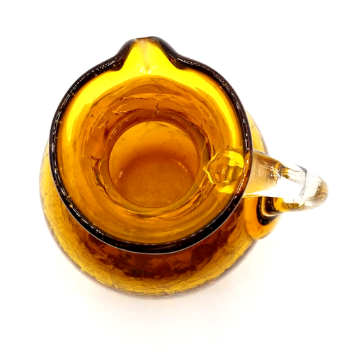 Crackle Glass Pitcher Creamer Amber Mini Vintage - Picture 6 of 8
