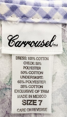 Vintage CARROUSEL Girls Party Dress Sz 7 Purple Floral Check Ruffle Cottage - Picture 6 of 8