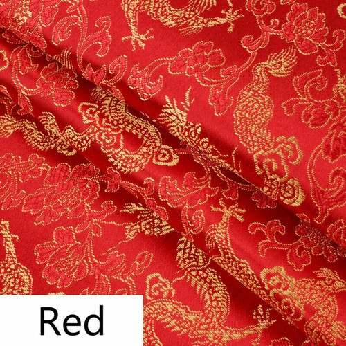 Retro Satin Faux Silk Fabric Brocade Jacquard Chinese Dragon Tang Suit Qipao - Picture 12 of 23