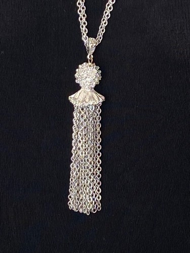 TRUE Vintage MONET signiert Retro silberfarben Quaste Anhänger Halskette ausgefallen - Bild 7 von 18